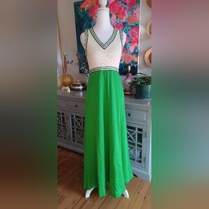 Preppy Bright Green 70s Maxi Dress